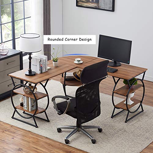 O&K Furniture L-Shaped Desk Corner Computer Desk with Storage Shelves for Home Office, Oak