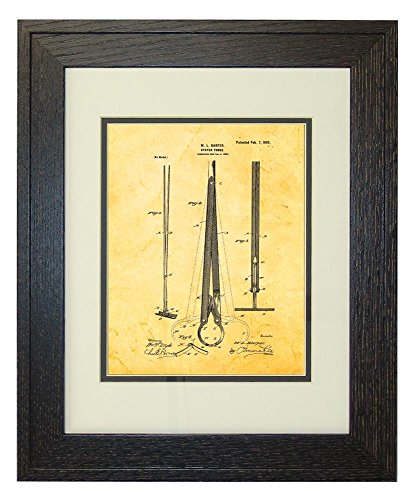 Oyster Tongs Patent Art Golden Look Print in a Rustic Oak Wood Frame with a Double Mat (20" x 24")
