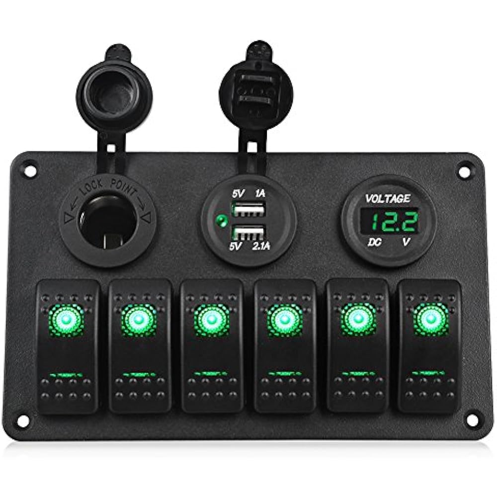 6 Gang Marine Ignition Toggle Rocker Switch Panel Waterproof With