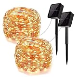 Solar String Lights,2 Pack 100LED Copper Wire Lights 33ft 8 Modes Fairy Lights Waterproof Outdoor String Lights for Patio Garden Gate ard Party Wedding Xmas Indoor Decoration Bedroom Warm White