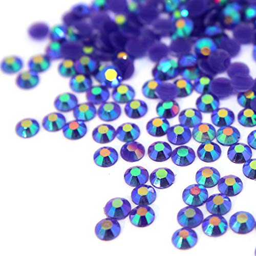 Zbella 3,000 Piece Resin 14-Facet Flat Back Round Rhinestones 3mm ss12, 4mm ss16, 5mm ss20 Bulk Free Rhinestone Picker Wax Pencil (Dk Amethyst AB)