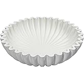 MAONAME Concrete Decorative Bowl, White Fruit Bowl for Kitchen Counter, Modern Handicraft Coffee Table Key Bowls, Large Scalloped Ruffle Bowls for Entryway, Home Decor