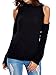 Choies Women Black Turtleneck Cut Out Cold Shoulder Ribbed Knit Slim Pullover Sweater