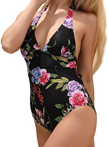 stripsky High Waisted Backless One Piece Swimsuit, Floral Print Bathing Suit for Women