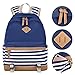 Girls School Backpack Striped Canvas Backpack High School Bag Women Casual College Laptop Backpack Coin Purse Blue