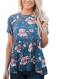 Dearlovers Women Short Sleeves Floral Print Loose Summer Blouse Tops XX-Large Size Blue