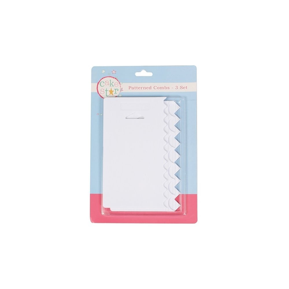 Cake Star Patterned Buttercream Combs - Set of 3 - Scalloped, Wavy, Ridged Edge Scraper For Cake Decorating, Fondant, Icing, Marzipan, Royal Icing