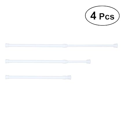 VORCOOL 4pcs Extendable Cupboard Bars Tensions Rod Spring Curtain Rod Adjustable Width 11.8-20 Inches (White)