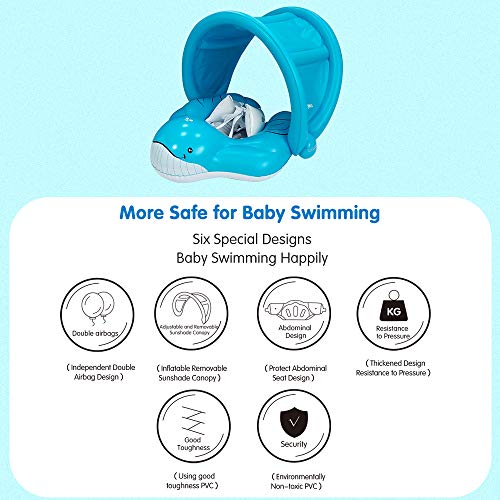 relaxing baby Inflatable Swimming Float Ring with Adjustable Sun Canopy Baby Swimming Pool Float with inflator Pump Anti-Slip Whale Shape Baby Floats for Pool