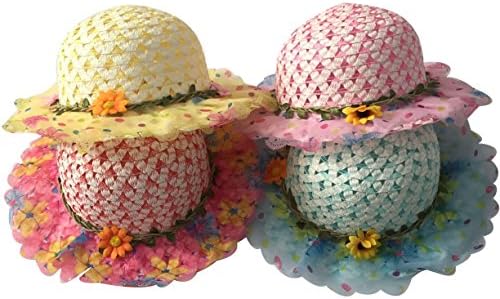 Girls Sunflower Straw Tea Party Hat Set (8 Pcs, Assorted Colors)
