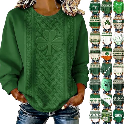FOCLMP Womens St Patricks Day Sweatshirts Holiday Irish Shamrock Print Shirt Crewneck Long Sleeve Saint Paddy's Pullover Tops lucky sweater womens Green L