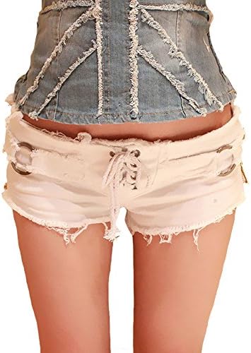 Allonly Women's Sexy Cut Off Destroyed Ripped Micro Stretch Low Rise Mini Denim Shorts Cheeky Jean Short Hot Pants