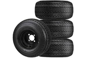 RM Cart 8" Gloss Black Steel Wheels with 18x8.50-8 Deli Sawtooth 4-Ply Tires (Set of 4) | Golf Cart Tire and Wheel Set | Fits Non-Lifted 4-Lug Golf Carts