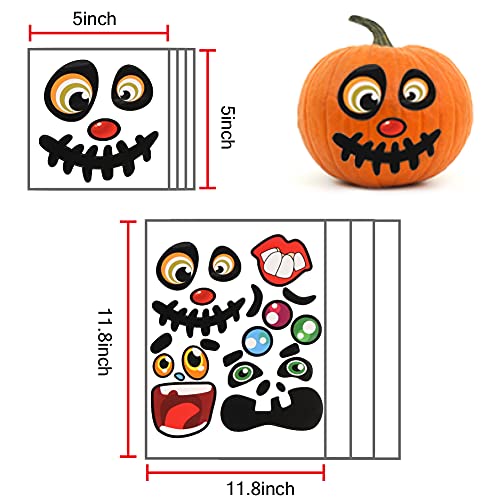 Koogel 20 Kind Designs Pumpkin Decorating Craft, 10 Sheets Halloween Pumpkin Decorating Pumpkin Stickers Pumpkin Decorating Kit for Pumpkin Decoration Craft Halloween Game Trick Treat Party Supplies