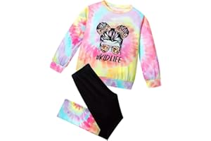 OLMRJKD Kids Toddler Girls Clothes Figure Graphic Drop Shoulder Top Pullover Spotted Print Pants Fall Winter Outfit Set
