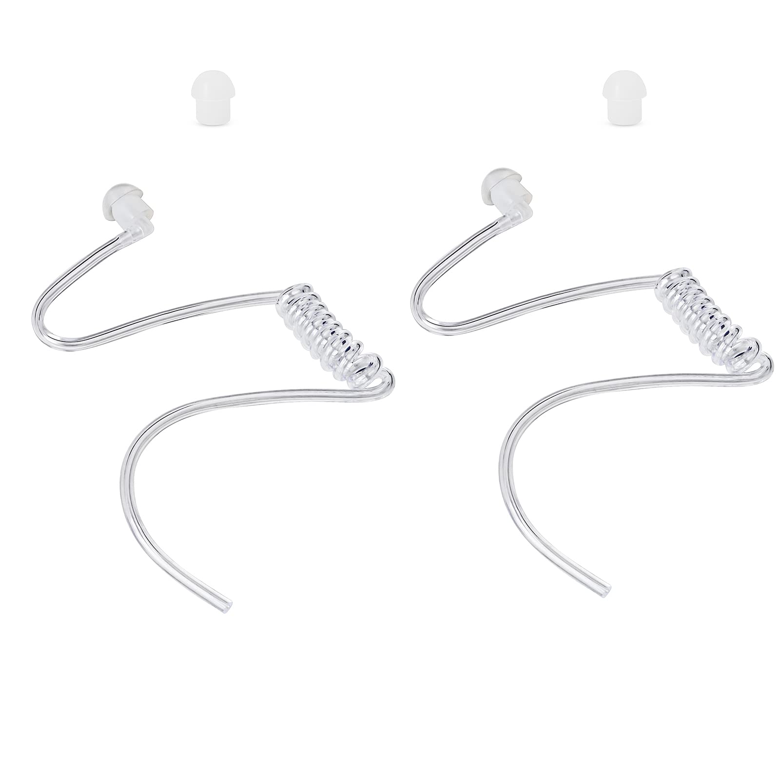 UAYESOK Replacement Acoustic Air Coil, Covert Audio Tube with Mushroom Earbuds Ear Tips for Walkie Talkie Earpiece Two Way Radio Headset Kit (2 Pack) (Transparent)