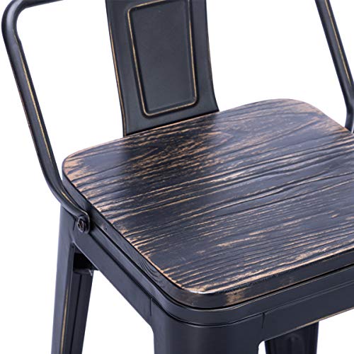 HAOBO Home Distressed Golden Bar Stools Industrial Metal Barstools Counter Height Stools Dining Chair Set of 4 (Low Back Distressed Golden Black with Wood, 26") - Thumbnail 6