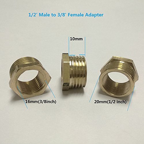 FS-TFC 1/2 inch NPT to 3/8 inch NPT threaded adapter with FOC Teflon brass pipe fitting
