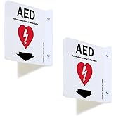 SmartSign (2-Pack) AED Projecting Sign - 6" x 6", Two-Sided Wall Mount Polished Acrylic Hallway Sign with Down Arrow, Red, Black and White