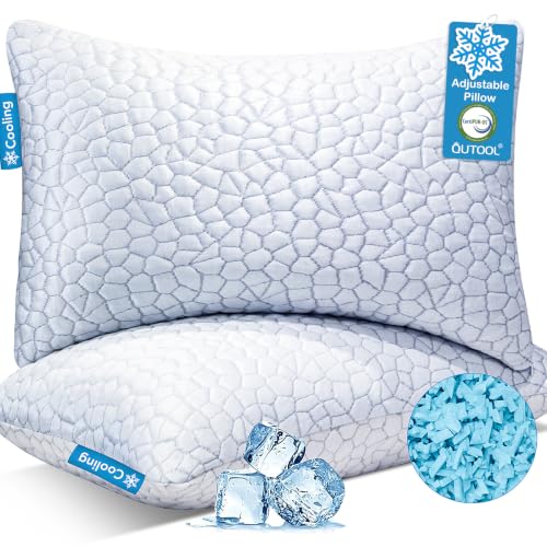 Cooling Memory Foam Pillows Queen Size Set of 2, Adjustable Shredded Foam Bed Pillows for Sleeping, Soft Support Pillows for Side & Back Sleepers with Breathable Dual-Sided Soft & Cooling Fabric