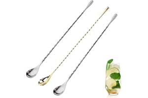 3 Pcs Stir Sticks Bar Spoon,Mixing Spoon Stainless Steel Ice Tea Spoons,12 Inches Spiral Pattern Long Handle Cocktail Spoon,f