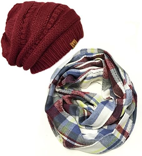 Tartan Winter Infinity Scarf with Beanie
