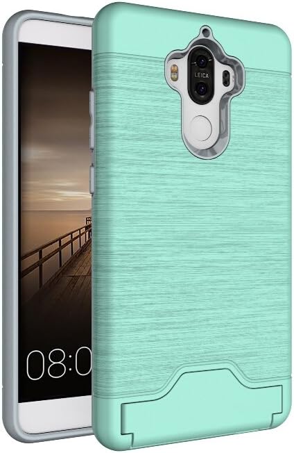 MOONMINI [Card Slot]Soft TPU + Hard PC Dual Layer Rugged Hybrid Slim Fit Shockproof Full Body Protective Case Cover with Kickstandfor Huawei Mate 9 Case Mint Green