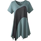 LARACE Plus Size Tops for Women V Neck Summer Shirt Short Sleeve Blouses Patchwork Tunics