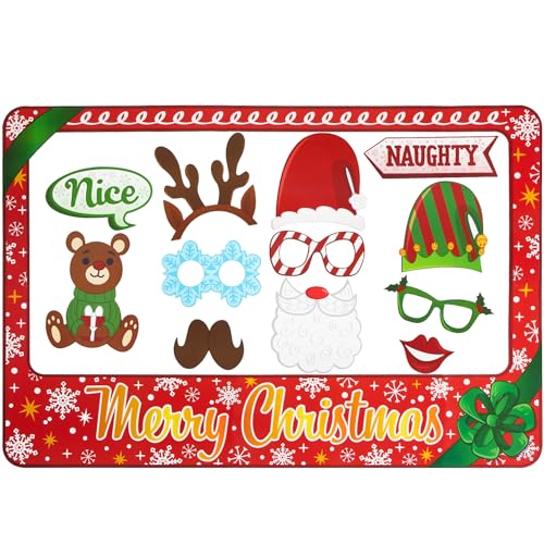 JOYIN Christmas Photobooth Prop with Frame Including Glasses, Mustache, Deer and More Designs for Christmas Party Favor Supply Decoration