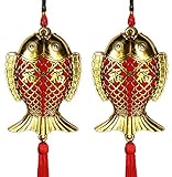 Lucore Home 4 Inch Gold Twin Fish Charm Hanging