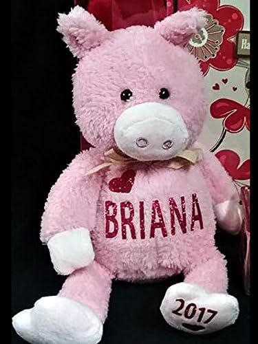 Personalized 10" Plush Pink Pig with Bow Customized with Your Name - Teddy Bear Valentines or Birthday Gift