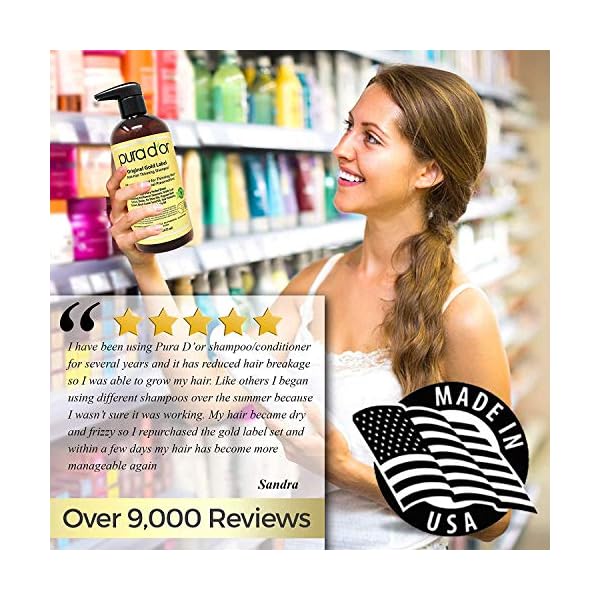 Pura D’Or Premium Organic Argan Oil Shampoo for Hair Loss Prevention (Gold Label), 16 Liquid Ounces Single