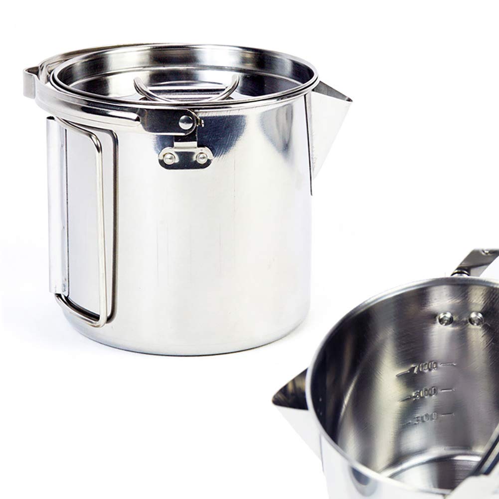 Camping Cookware Mess Kit Outdoors Kettle Pot Stainless Steel Campfire Hanging Pot with Folding