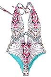 Cupshe Fashion Women's Petal Printing Plunging Halter Padding Swimsuit