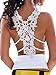 Choies Women's White Deep V Neck Ruched Strappy Lace Back Lace Tight Vest