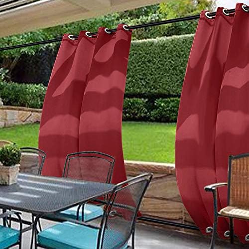 Outdoor Curtains - cololeaf Water Repellent Outdoor Decor Panel Grommet at top and Bottom Curtains/Drapes Panels for Patio,Front Porch,Gazebo, Pergola, Cabana, Dock, Beach Home,Red 120W x 102L Inch (1 Panel)