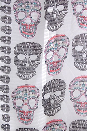 Humble Chic Sugar Skull Scarf - Long Oversized Lightweight Printed Shawl Wrap, Ivory, Off-White - Thumbnail 2