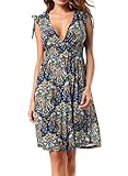 Costyleen Women's Retro Casual Low-cut V-neck Floral Printed Above Knee Sundresses