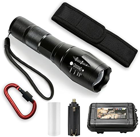 Tactical Flashlight ,5 Light Modes Zoomable 800 Lumens Ultra Bright Torch Light, Waterproof with Holster for Camping, Hiking, Cycling and Emergency