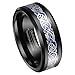8mm Tugsten Rings for Men,Silver Celtic Dragon Black Ring Band with Blue Imitated Carbon Fiber Inlay,Promise Rings for Couples,Size 7.5