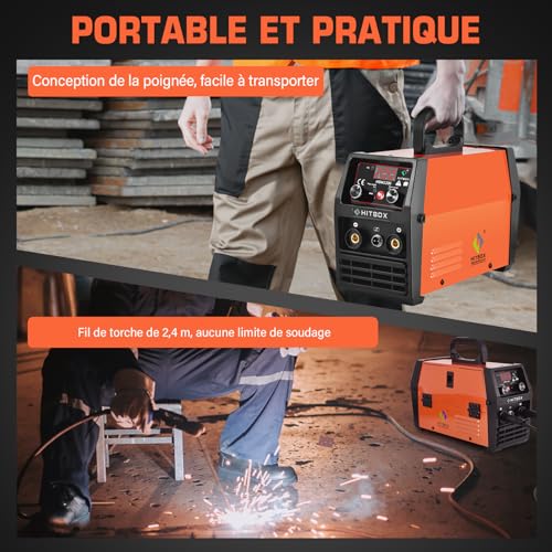 HITBOX 200A Gas Free MIG Welding Machine, 3-in-1 Flux Core MIG/ARC/Lift TIG Welder, 230V Portable IGBT Inverter Welding Machine with Torch & 0.8mm Wire, Ideal Beginners (HBM1200)