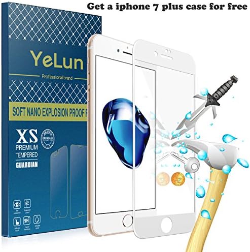iPhone 7 Plus Glass Screen Protector, YELUN iPhone 7 Plus Tempered Glass [Edge to Edge] Screen Protector with [3D Touch Compatible] [9H Hardness] [Full Coverage] [3D Round Edge] (iPhone 7 Plus, White)