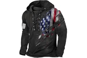 Bengbobar Men's Military Tactical Hoodies Retro Distressed American Flag Print TieUp Pullover Trainning Camping Sweatshirt