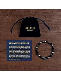 Believe London - Pulsera magnética de terapia con hematita, con bolsa de joyería y tarjeta de significado, fuerte elástico, piedras preciosas naturales curativas