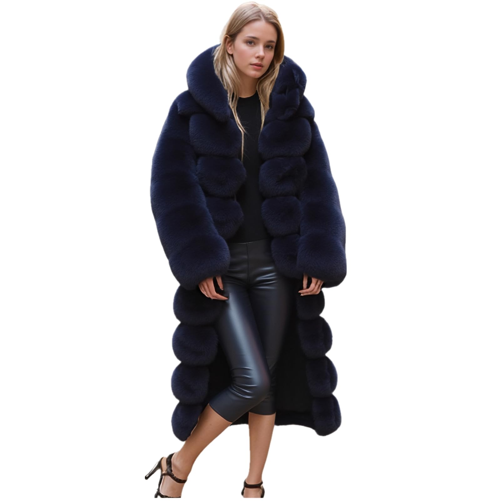 Photo 1 of Lisa Colly Women's Winter Plus Size Parka Overcoat Long Sleeve Faux Fur Coat Jacket with Big Hooded (Navy blue,7X-Large)