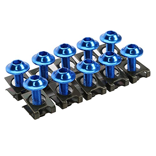 ECLEAR 10pcs/lot Motorcycle M6 Fairing Bolts Spire Speed Fastener Clips Washes Screws Spring Nuts CNC Aluminum Fits Harley Kawasaki Yamaha Suzuki Honda - Blue