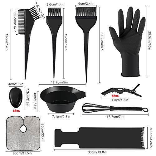 Dreamtop 18 PCS Hair Dye Coloring Kit Hair Tinting Bowl Dye Brush Ear Cover Gloves Hair Highlighting Board Dye Mixer and Hair Coloring Cape For Salon and Home Use Hair Coloring Bleaching Hair Dryers - Thumbnail 2