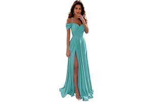 IIF Off Shoulder Satin Bridesmaid Dresses Spaghetti Strap Long Ruched A Line Formal Prom Dress with Slit IIF006