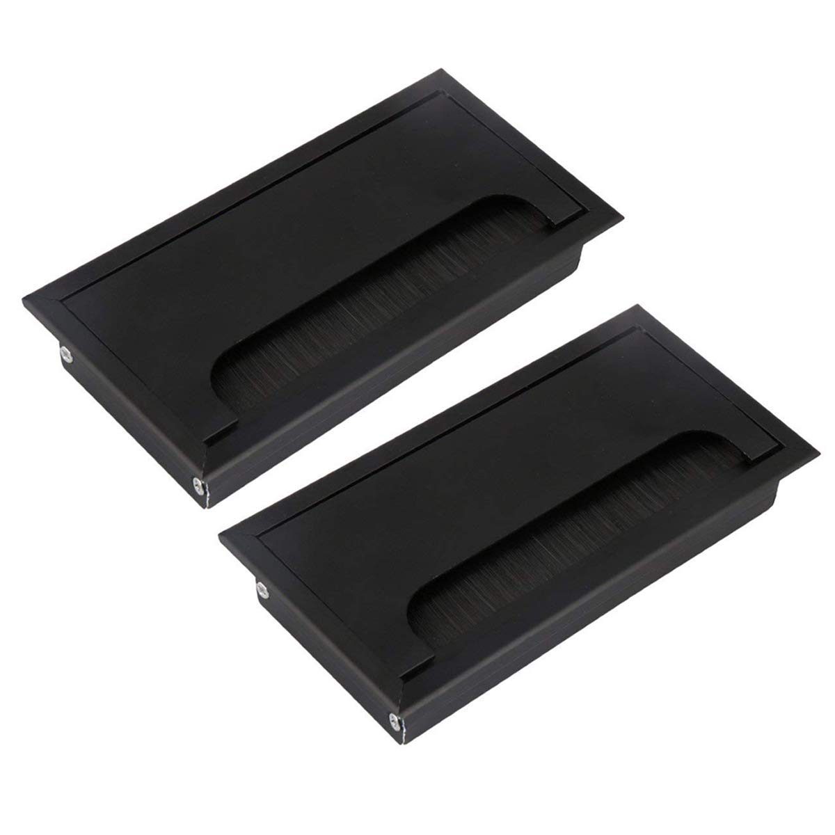 Techson Rectangular Cable Grommet, 160mm Office Table Wire Hole Cover with Brush, Aluminum Alloy Home Computer Desk Cable Outlet Port (Black, 2Pcs)