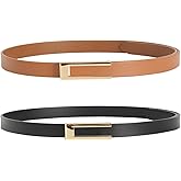 YooAi Womens Leather Belt Skinny Waist Belt for Dresses Jeans Pants with Gold Buckle